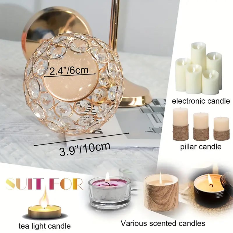 VINCIGANT Gold Crystal Candle Holders Set of 2 for Fireplace Coffee Table Mantle Decor,Wedding Home Halloween Decoration Centerpieces - Image 4
